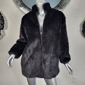 VINTAGE~M/L~BLACK REVERSIBLE REAL MINK FUR GENUINE LAMB LEATHER COAT JACKET